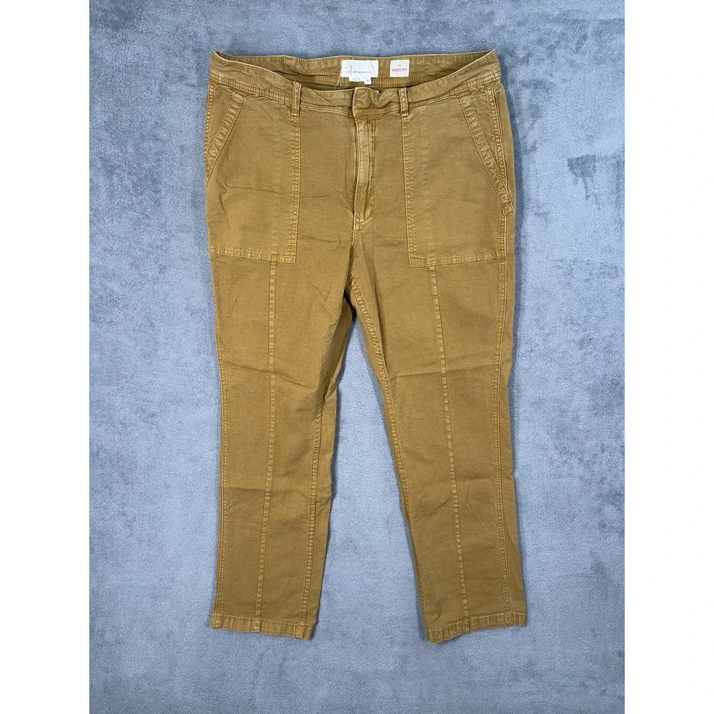 Anthropologie The Wanderer Pants Women 32 Brown Cotton Linen Blend Cargo Utility